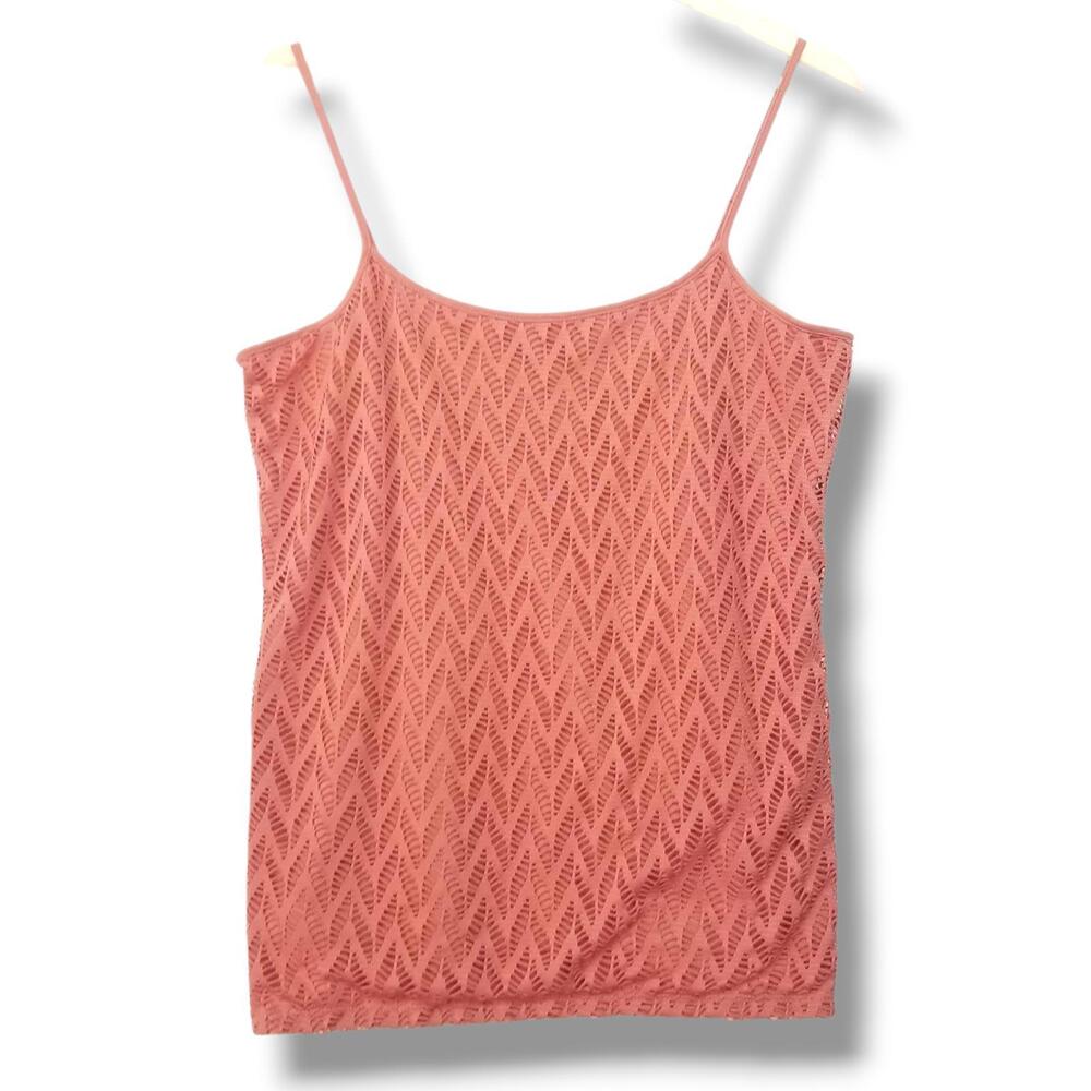 Loft Outlet Cami Tank Top Womens Large‎ Coral Pink Cut Out Overlay Layer